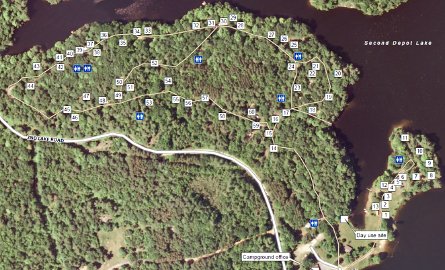 Map of Depot Lakes seasonal campground sites